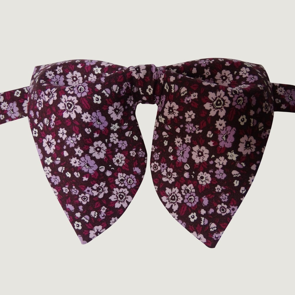 Vintage Floral Floppy Bow Tie Plum Burgundy Ditsy Print Adjustable Necktie